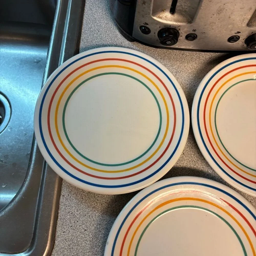 Pier One Imports 7 3/4” Multi Colored Stripes Salad Plates